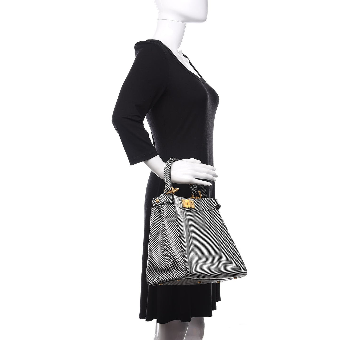 Pequin Checkered Medium Peekaboo Iconic Satchel Black White