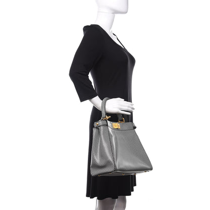 Fendi Pequin Checkered Medium Peekaboo Iconic Satchel Black White 2 of 12
