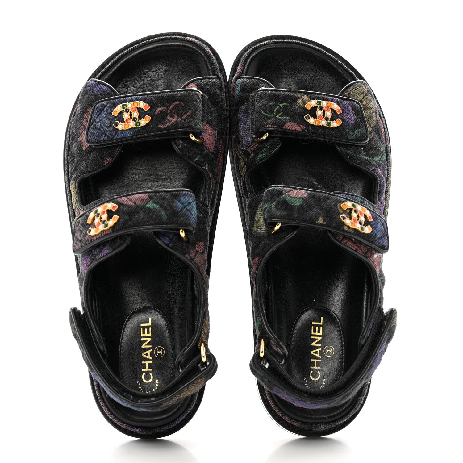 Chanel Denim Quilted Dad Sandals 35.5 Black Multicolor 2 of 13