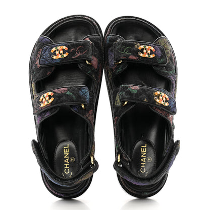 Chanel Denim Quilted Dad Sandals 35.5 Black Multicolor 2 of 13