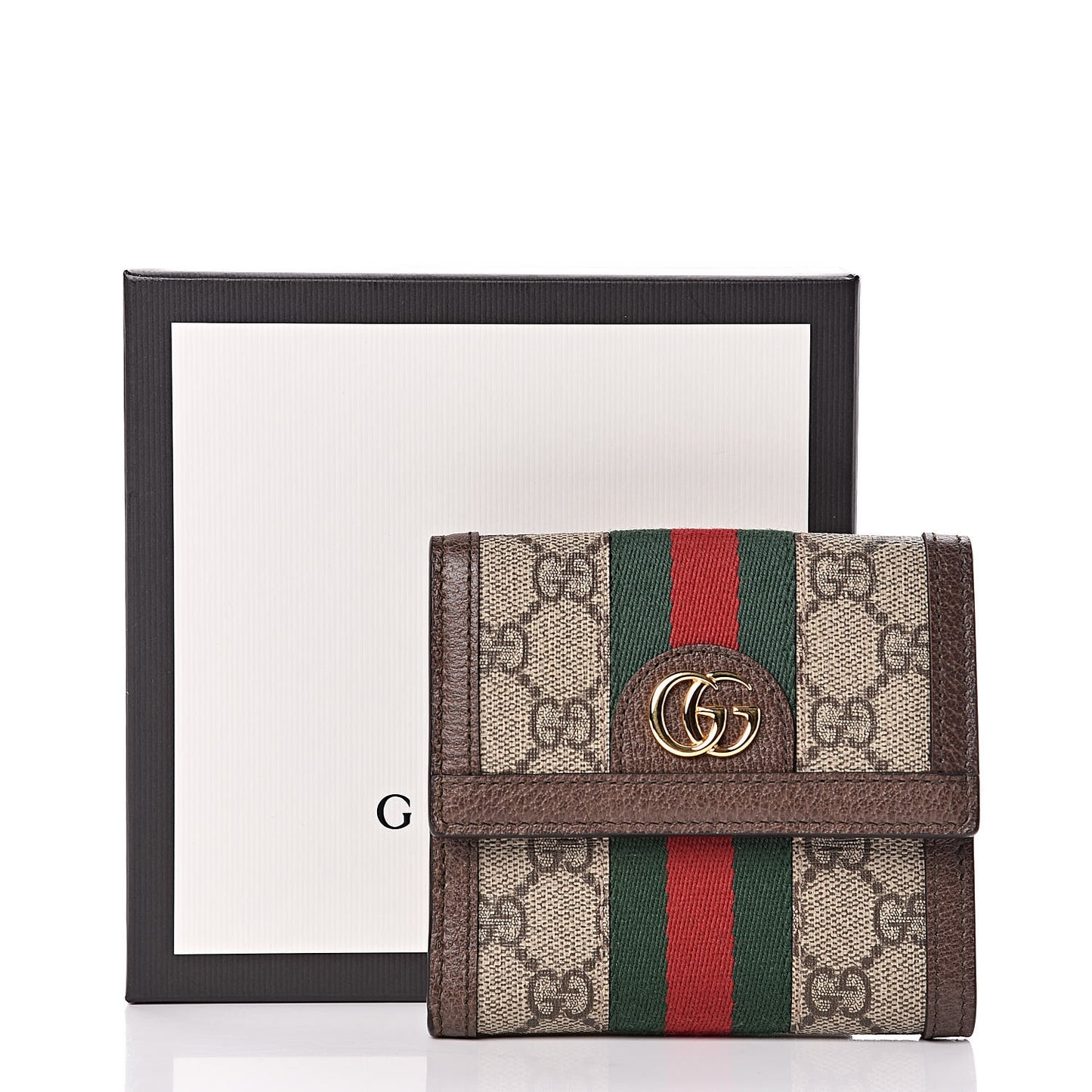 GG Supreme Monogram Web Ophidia French Flap Wallet Beige New Acero