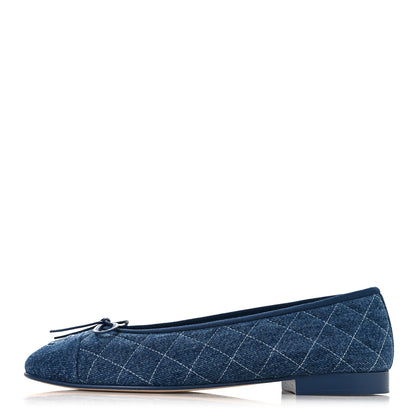 Chanel Washed Denim Quilted Cap Toe CC Ballerina Flats 38.5 Blue 1 of 10