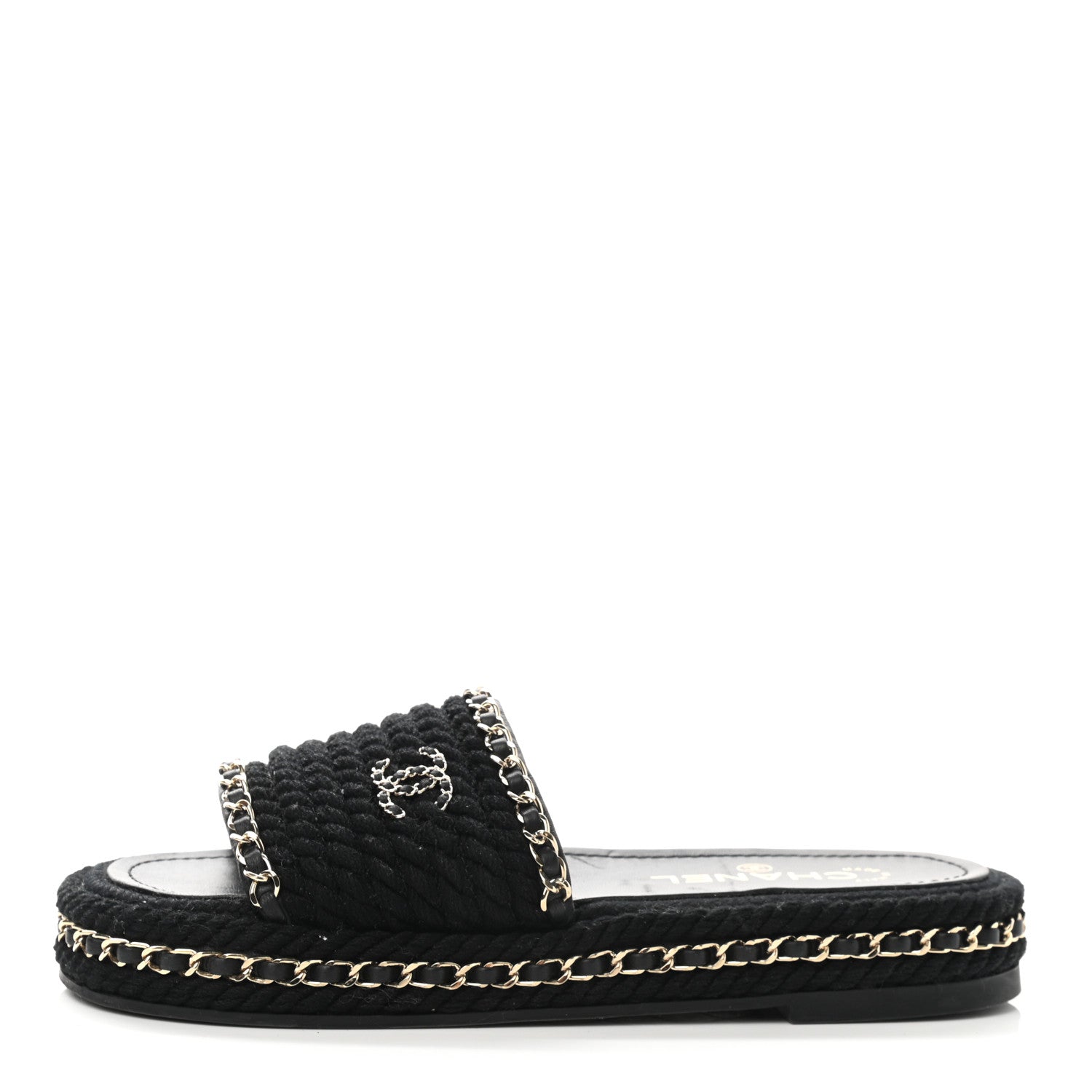 Chanel Cord Braided Chain Slide Sandals 37 Black 1 of 11