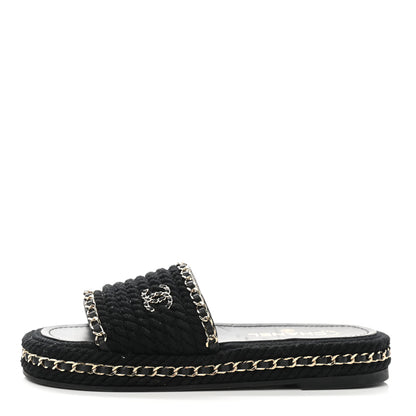 Chanel Cord Braided Chain Slide Sandals 37 Black 1 of 11