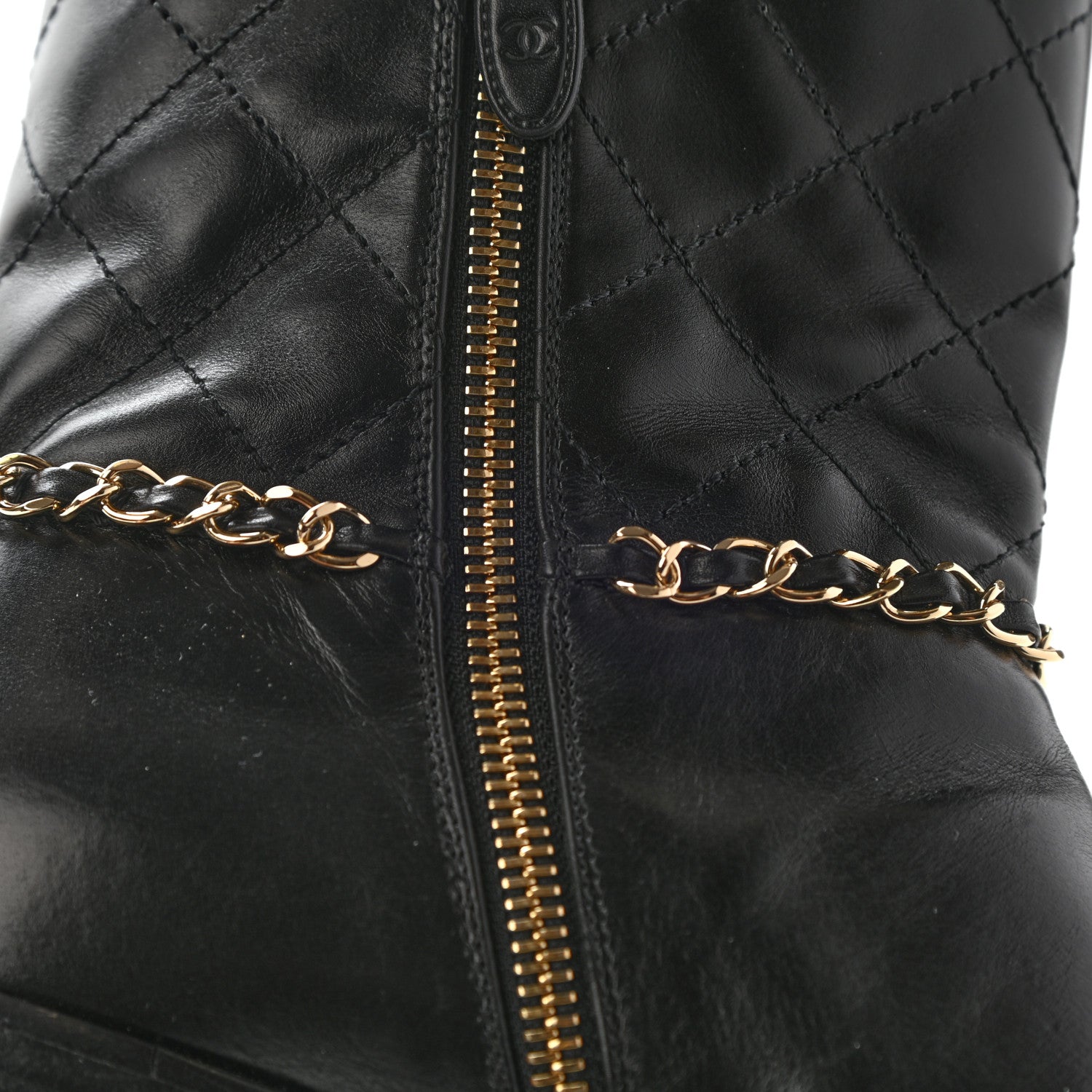 Chanel Crumpled Calfskin Chain CC Cap Toe Short Boots 38.5 Black 12 of 15