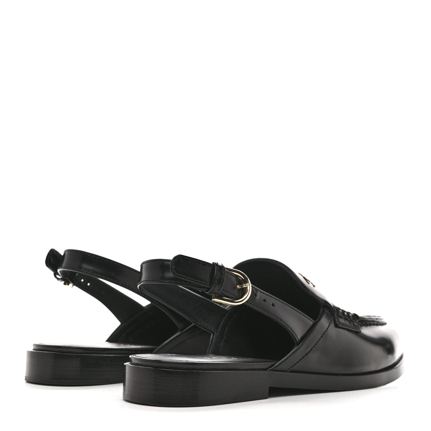 Shiny Calfskin Slingback Loafers 36.5 Black