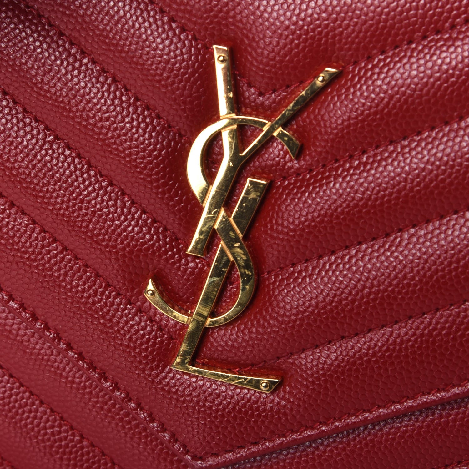 Saint Laurent Grain De Poudre Matelasse Chevron Monogram Chain Wallet New Red 9 of 10