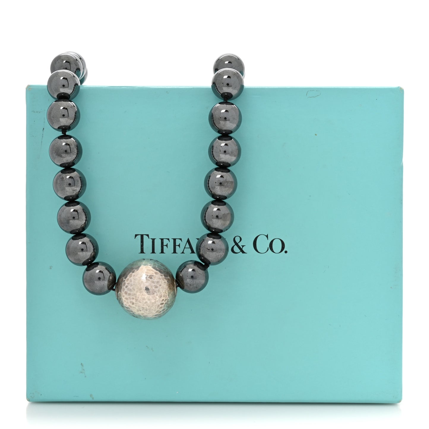 Sterling Silver Hematite Hammered Bead Station Necklace