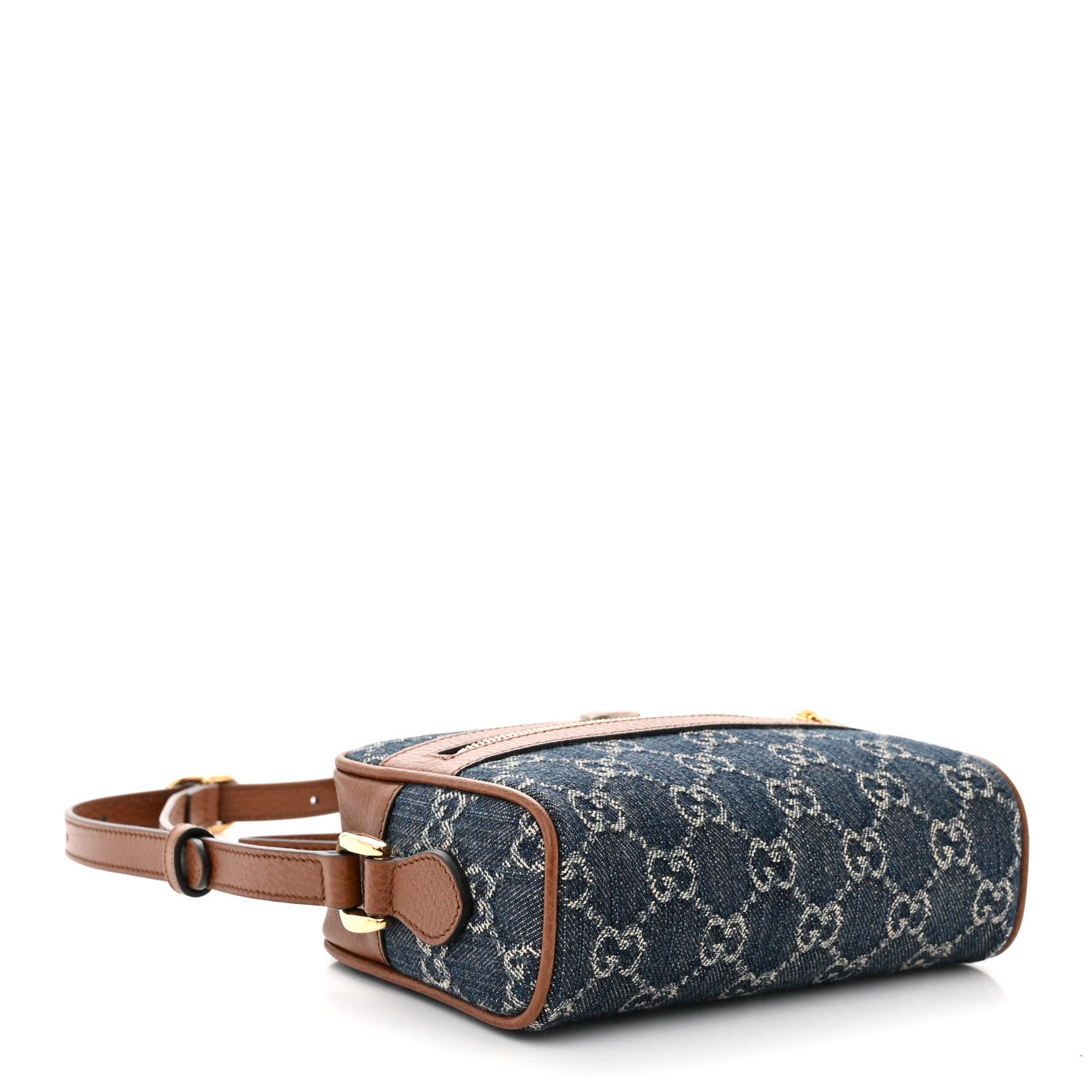 Gucci New Denim GG Monogram Dollar Calfskin Mini Ophidia Shoulder Bag Blue Tea Cuir Epilog 4 of 10