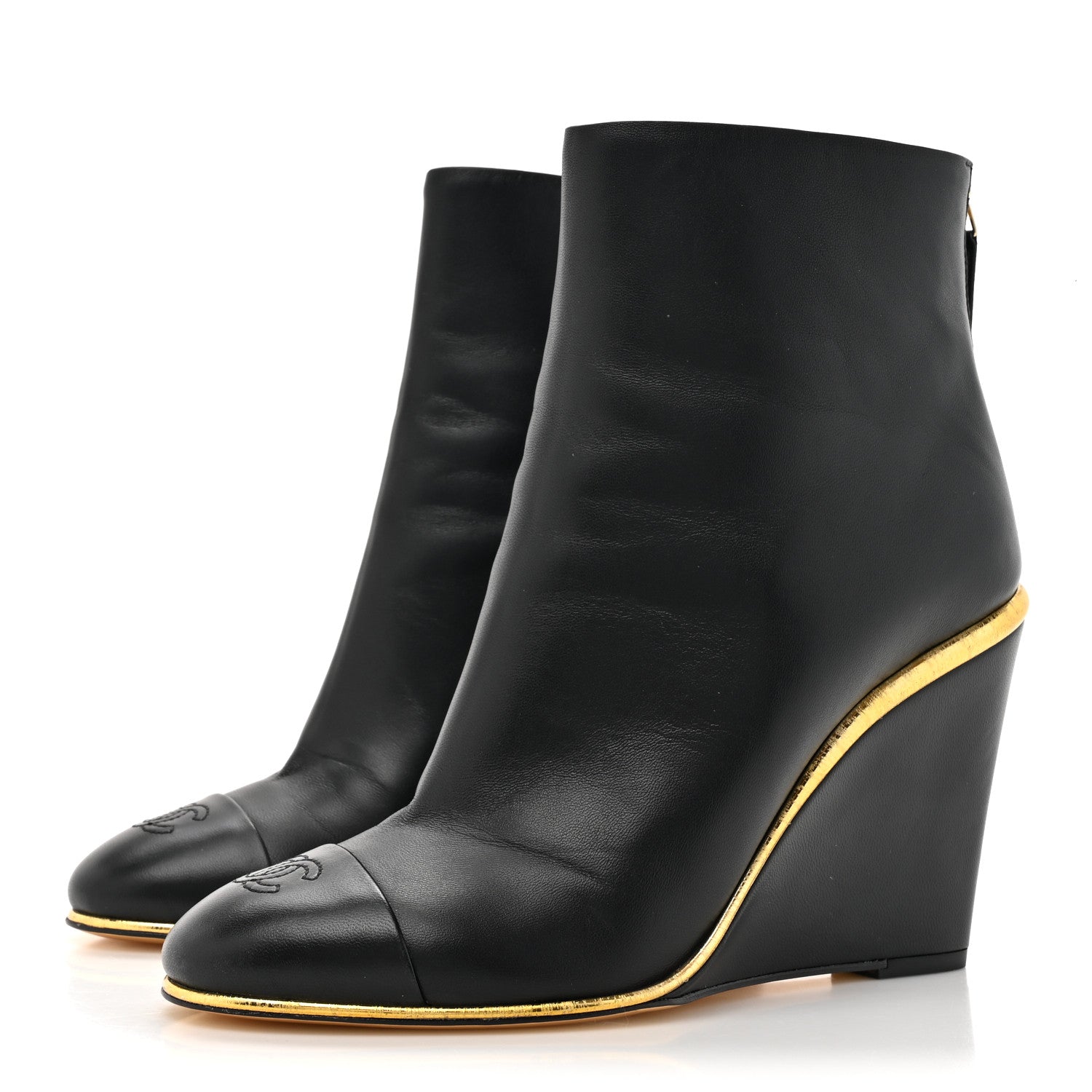 Chanel Lambskin Cap Toe Open Wedge 38 Black 3 of 10