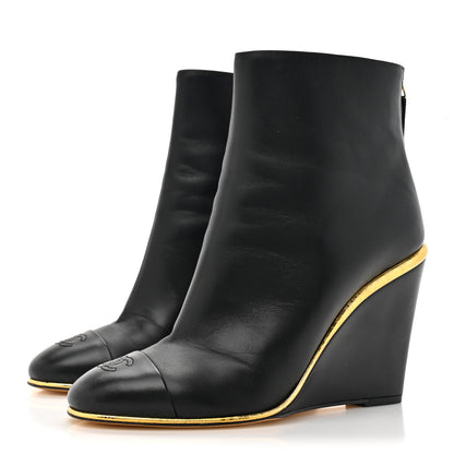 Chanel Lambskin Cap Toe Open Wedge 38 Black 3 of 10
