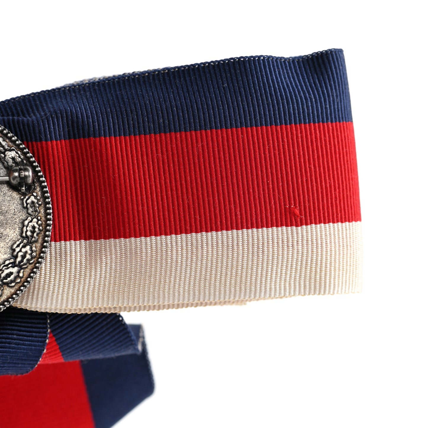 Grosgrain Web Crystal Bow Brooch Red White Blue