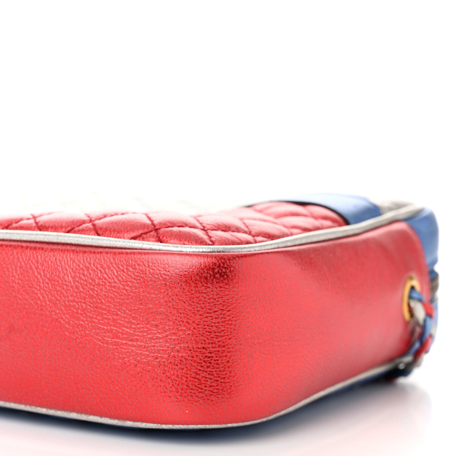 Gucci Laminated Nappa Trapuntata Small Zumi Shoulder Bag Rosso Marine Argento 10 of 10