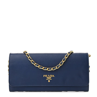 Prada Saffiano Metal Oro Chain Wallet Bleuette 1 of 12