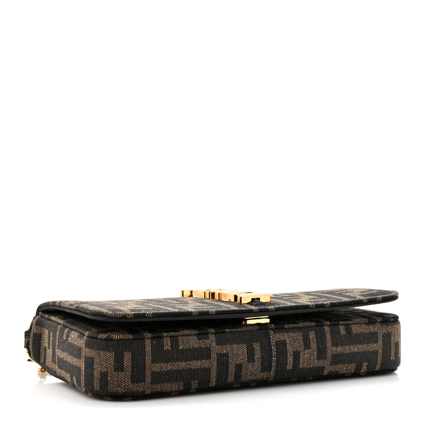 Fabric Jacquard Vitello Grace FF 1974 Fendigraphy Wallet On Chain Tobacco Moro Ebano