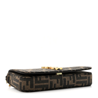 Fendi Fabric Jacquard Vitello Grace FF 1974 Fendigraphy Wallet On Chain Tobacco Moro Ebano 5 of 14
