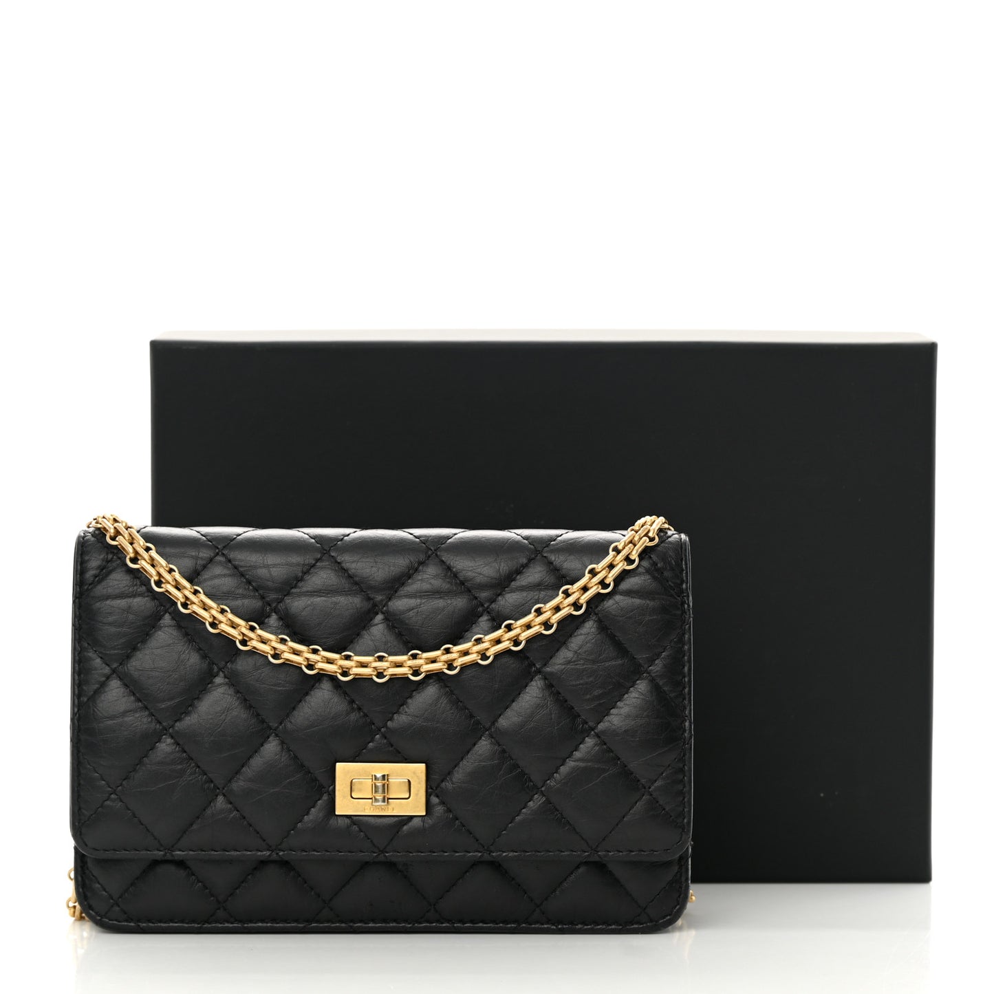 Aged Calfskin Quilted Reissue Wallet On Chain WOC Black