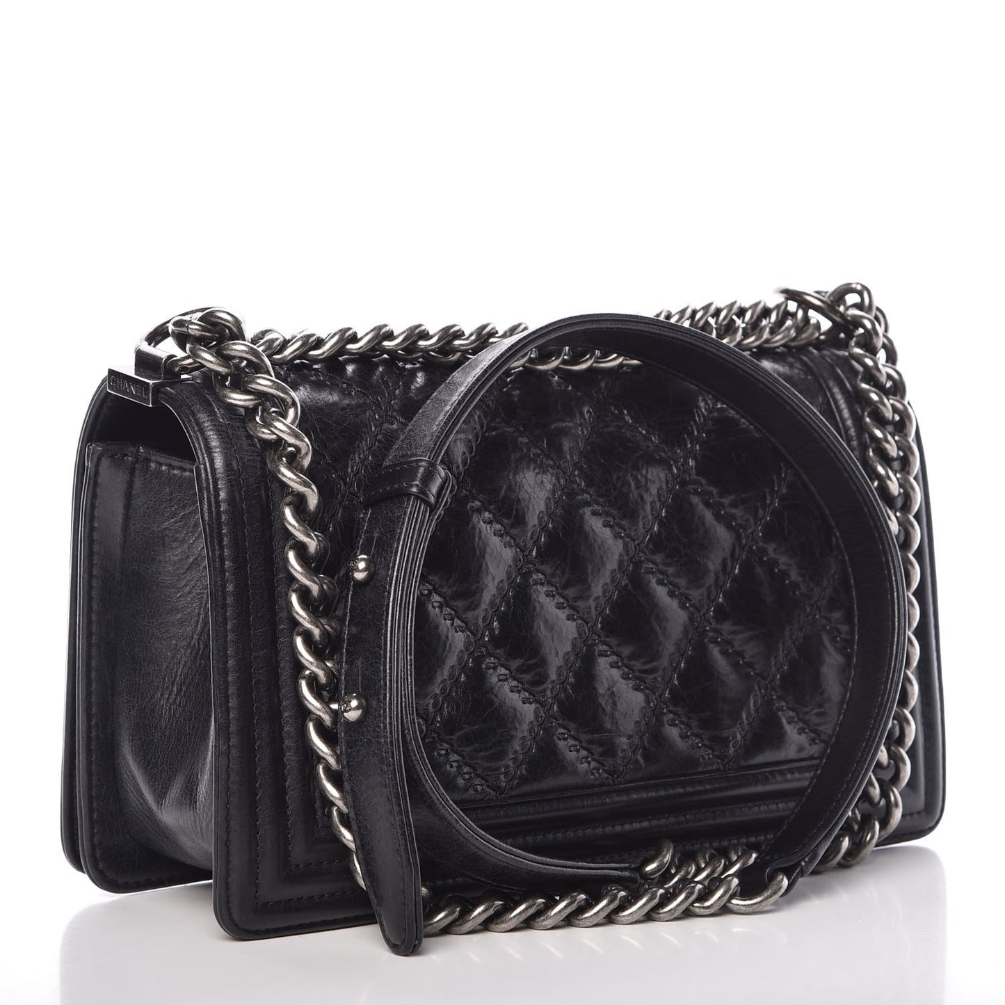 Calfskin Double Stitch Medium Boy Flap Black