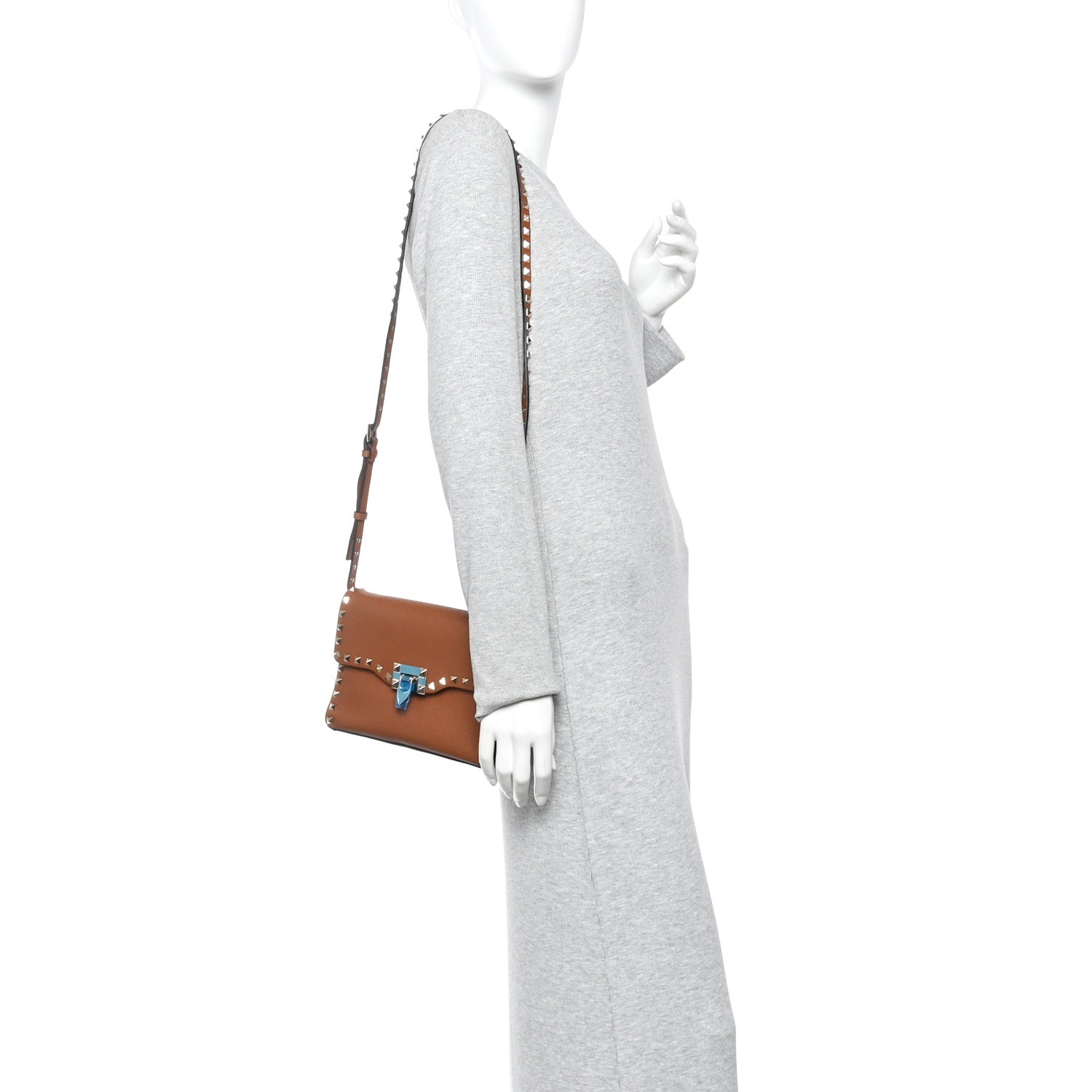 Valentino Garavani Pebbled Calfskin Medium Rockstud Flip Lock Crossbody Bag Saddle Brown 2 of 10