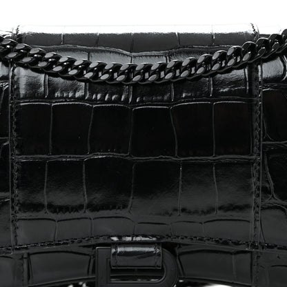 Balenciaga Shiny Calfskin Monochrome Crocodile Embossed Hourglass Chain Bag Black 7 of 10
