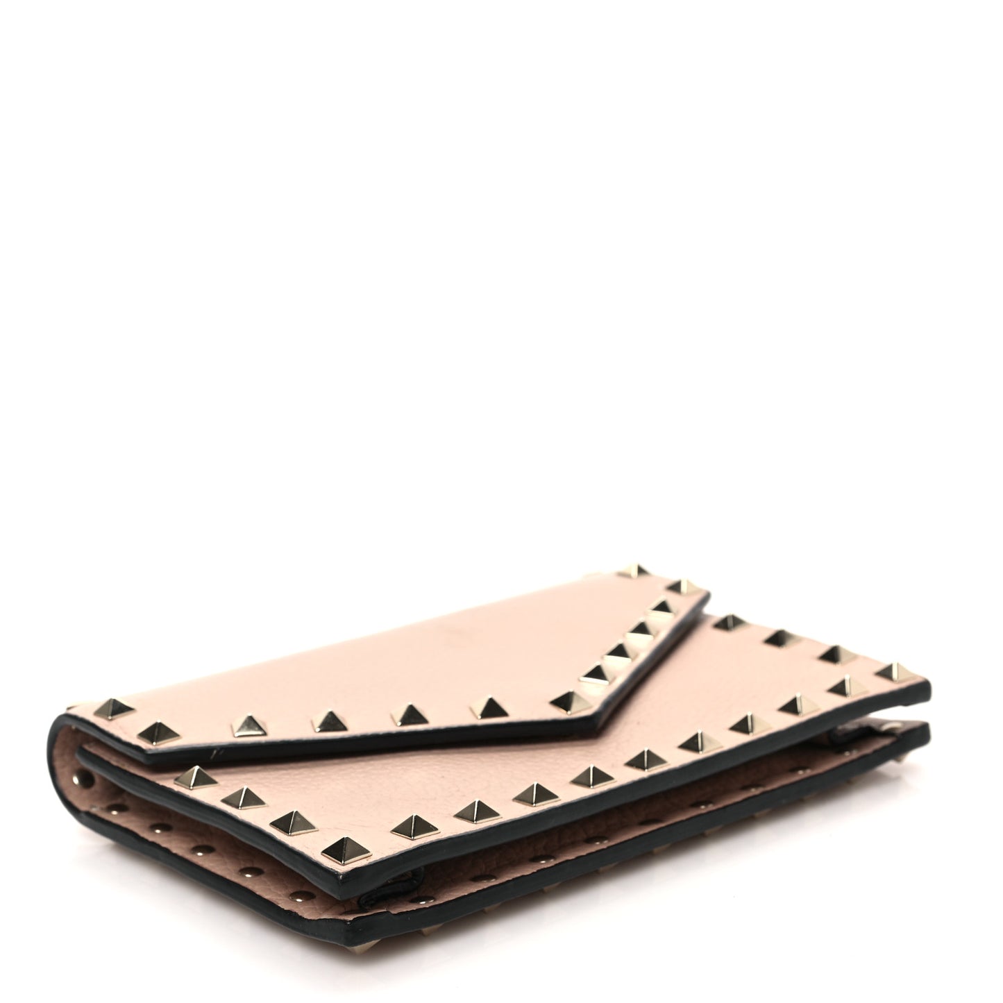 Pebbled Calfskin Rockstud Envelope Wallet on Chain Poudre