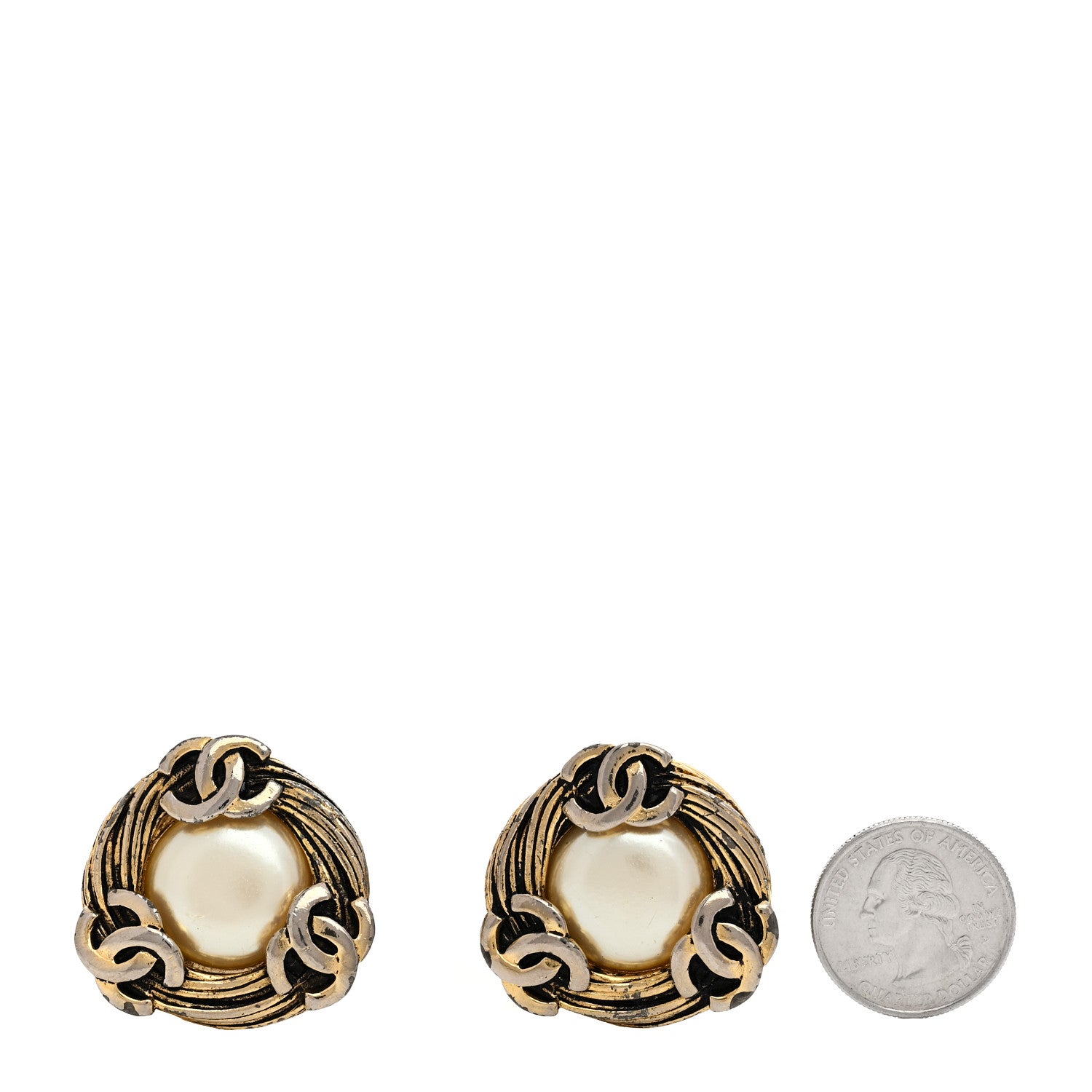 Chanel Pearl CC Clip On Earrings Gold 2 of 4