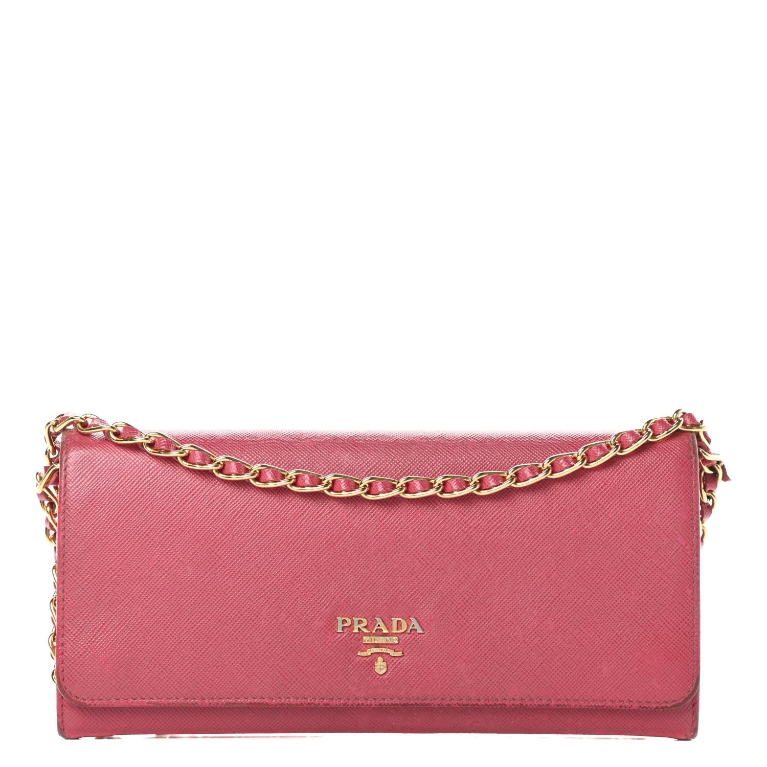 Prada Saffiano Metal Oro Chain Wallet Peonia 1 of 18
