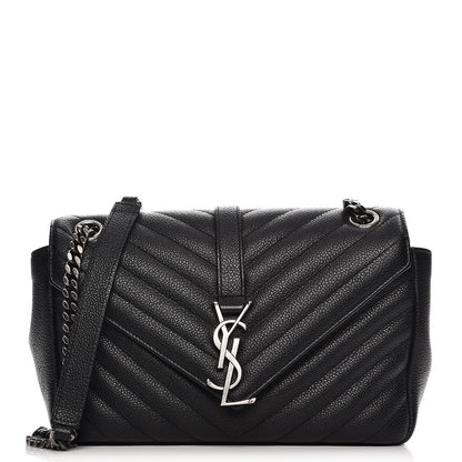 Saint Laurent Grained Calfskin Matelasse Chevron Medium Monogram Chain Bag Black 1 of 9