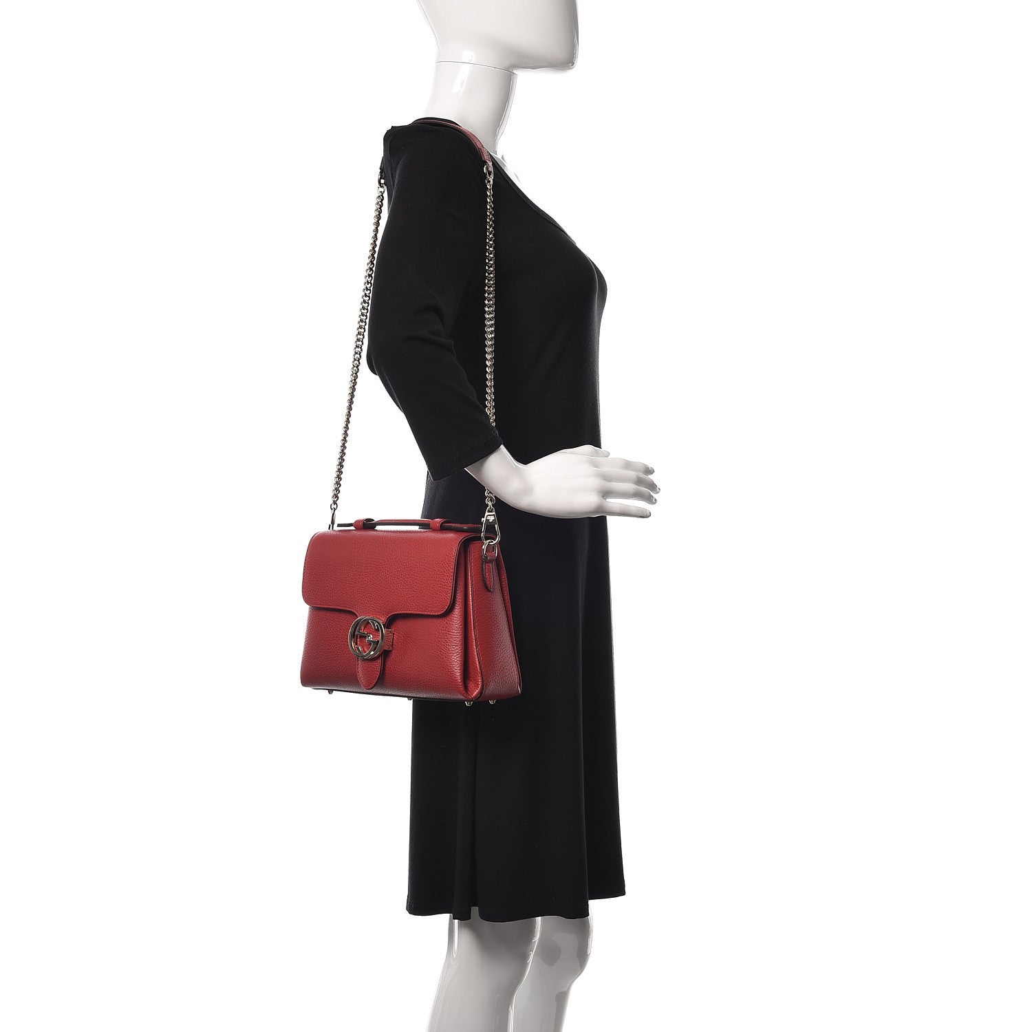 Gucci Dollar Calfskin Interlocking G Top Handle Shoulder Bag Red 2 of 10