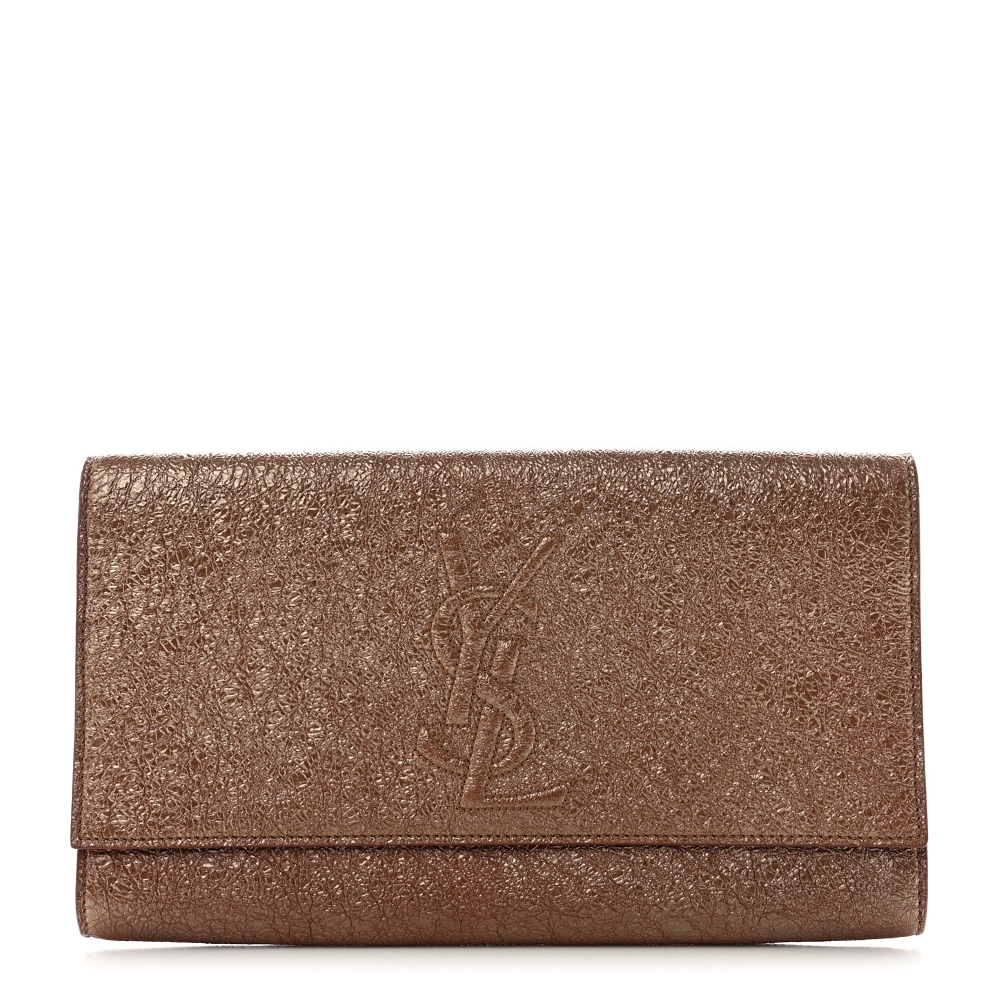 Metallic Crackled Calfskin Large Belle De Jour Clutch Gold