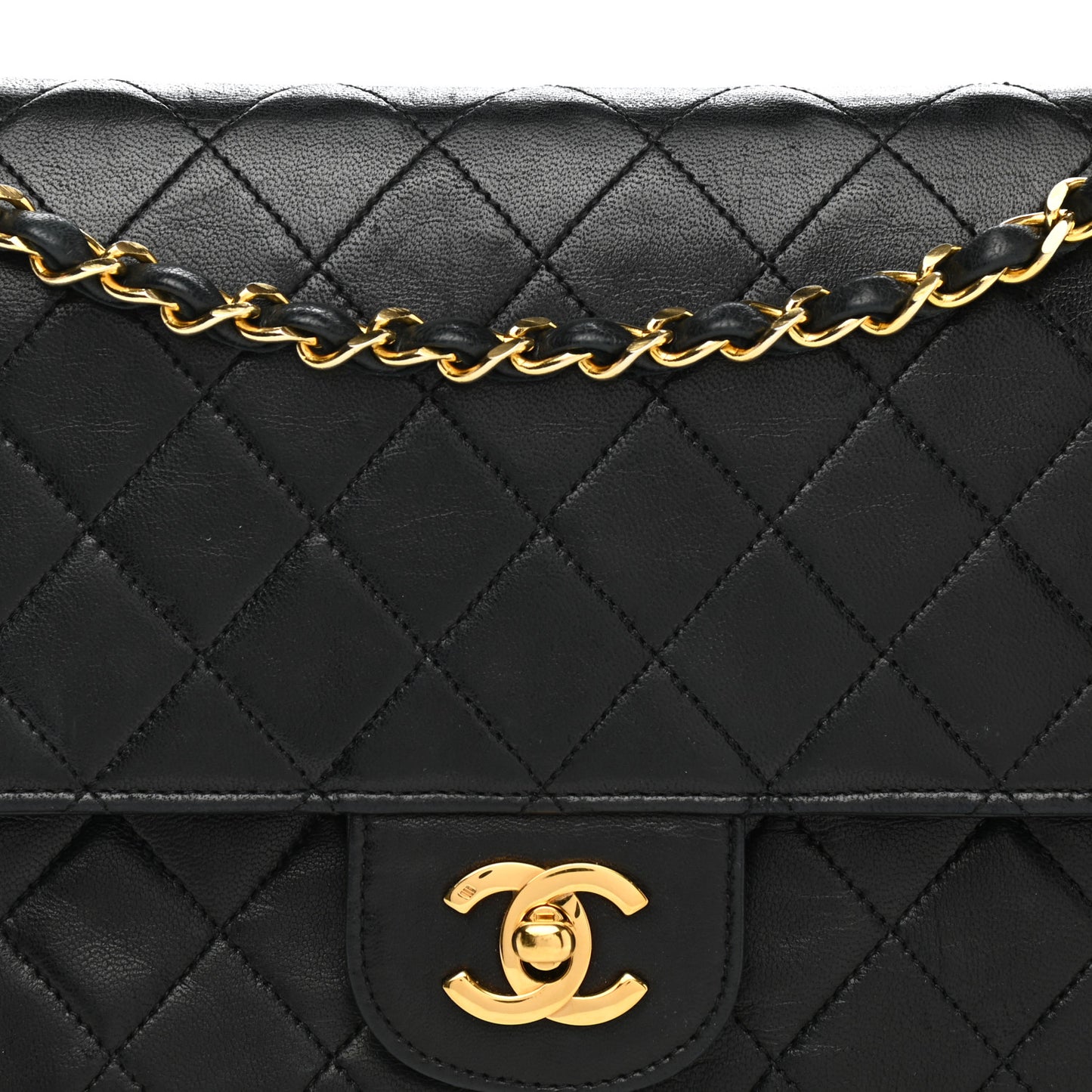 Lambskin Quilted Medium Double Flap Black