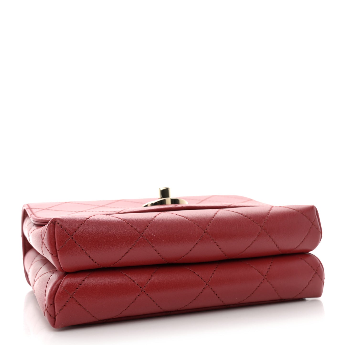 Calfskin Quilted Small Double Pocket Top Handle Flap Red