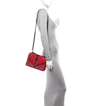 Saint Laurent Canvas Bandana Matelasse Chevron Medium College Bag Red 2 of 13