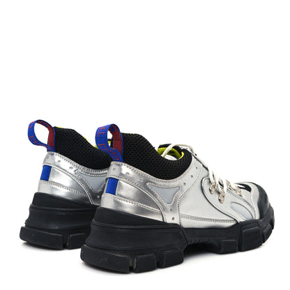 Gucci X SEGA Metallic Calfskin Mesh Womens Flashtrek Sneakers 42 Silver Black 5 of 9