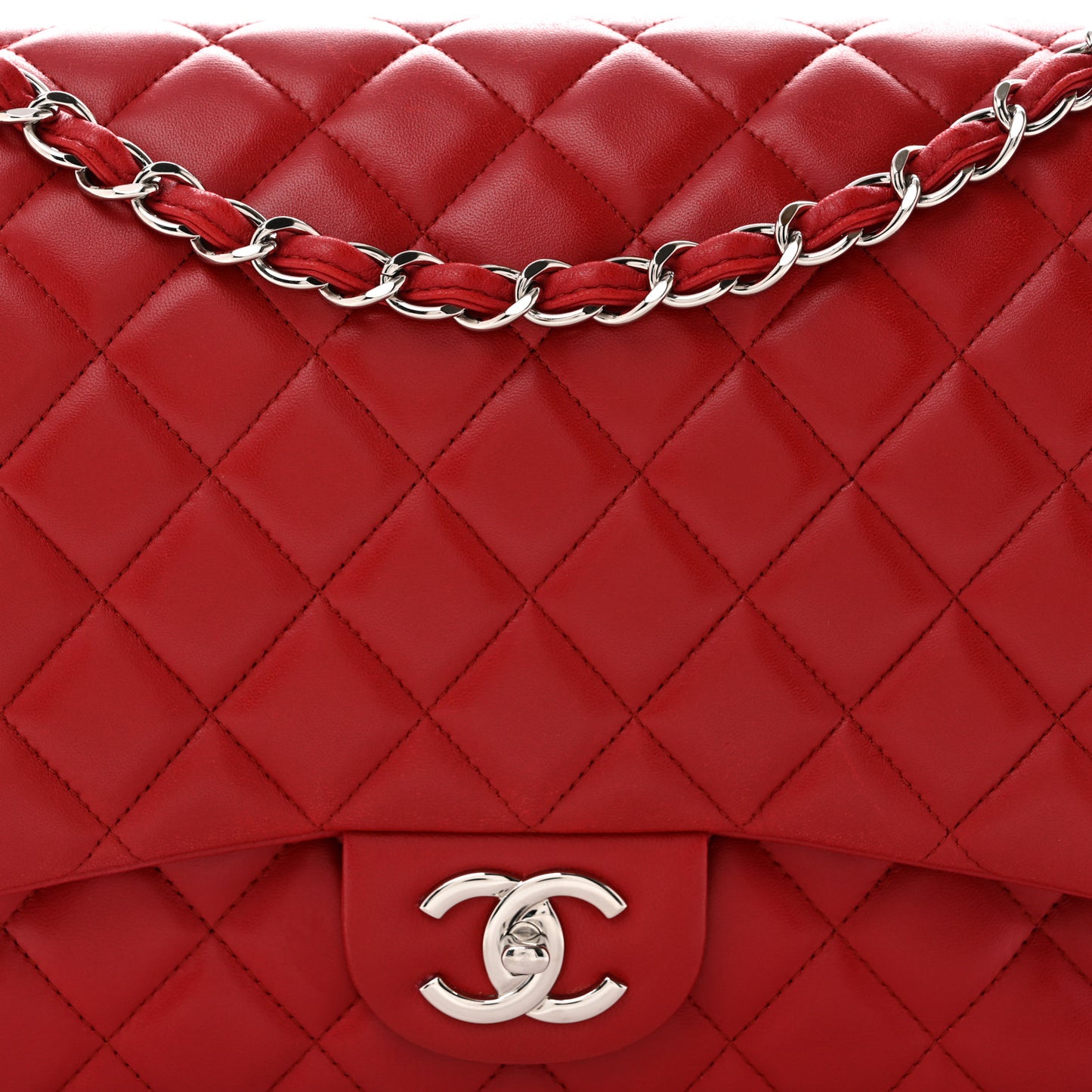 Lambskin Quilted Maxi Double Flap Red