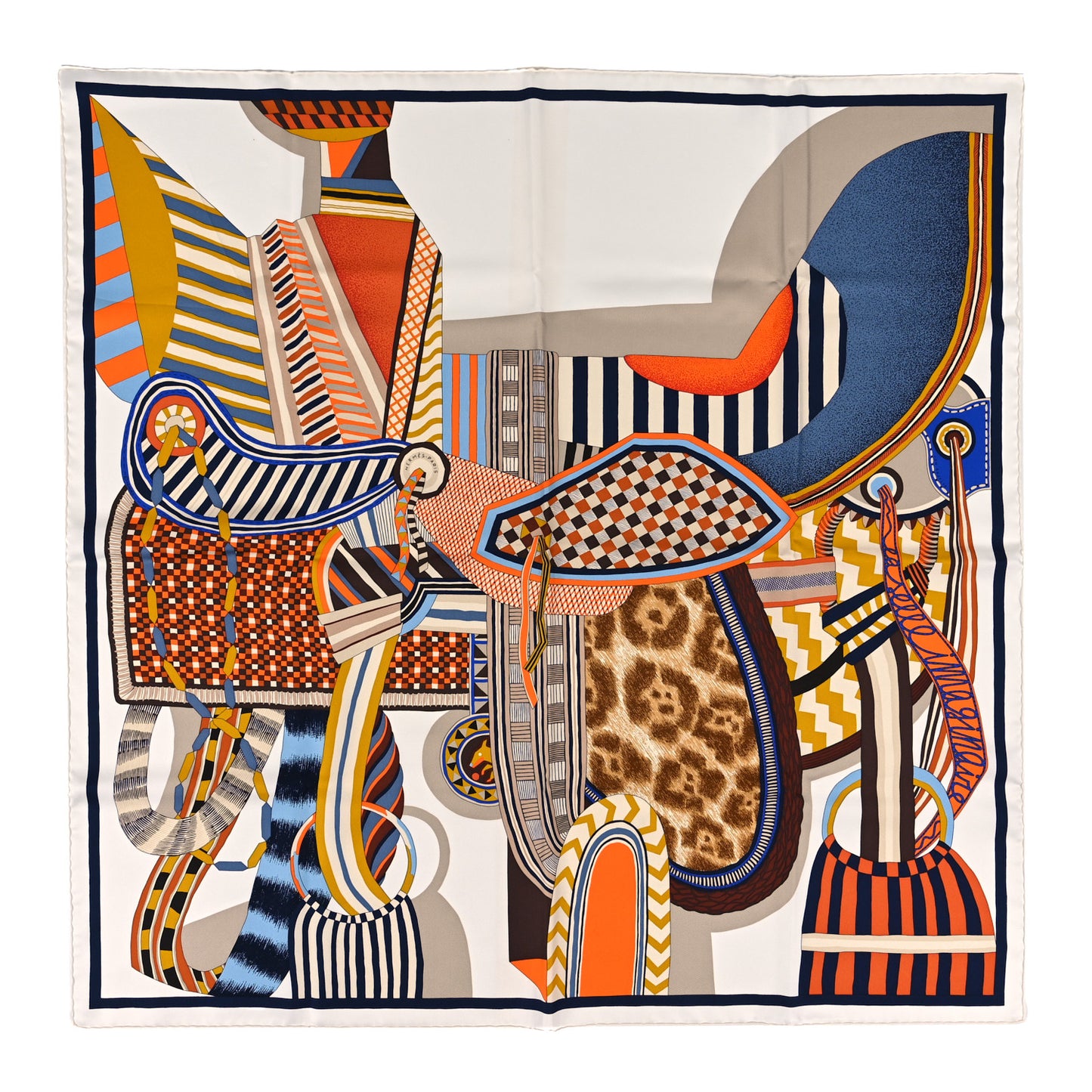 Silk La Selle Imaginaire Scarf 90 White Bleu Brune