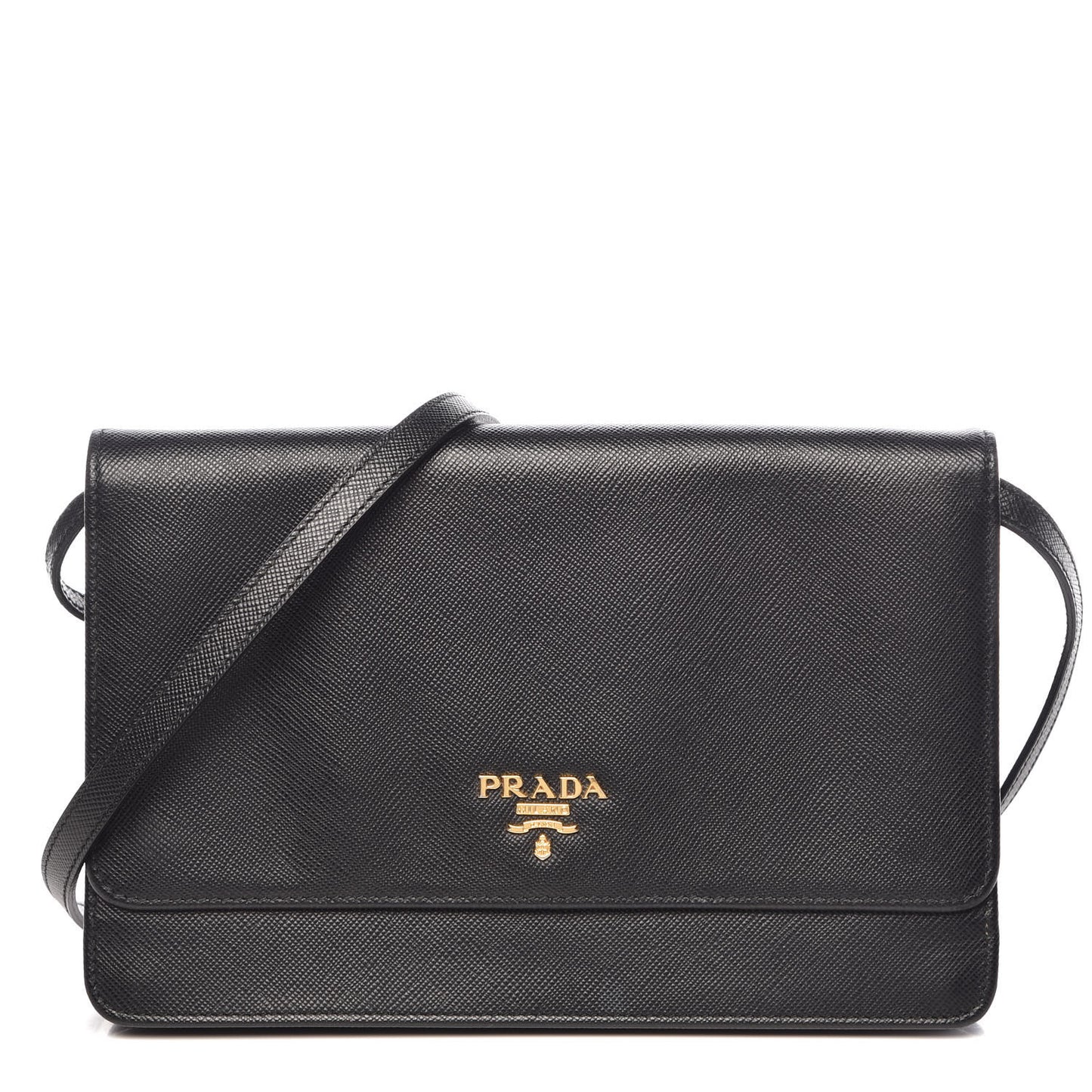 Saffiano Metal Flap Wallet With Strap Black