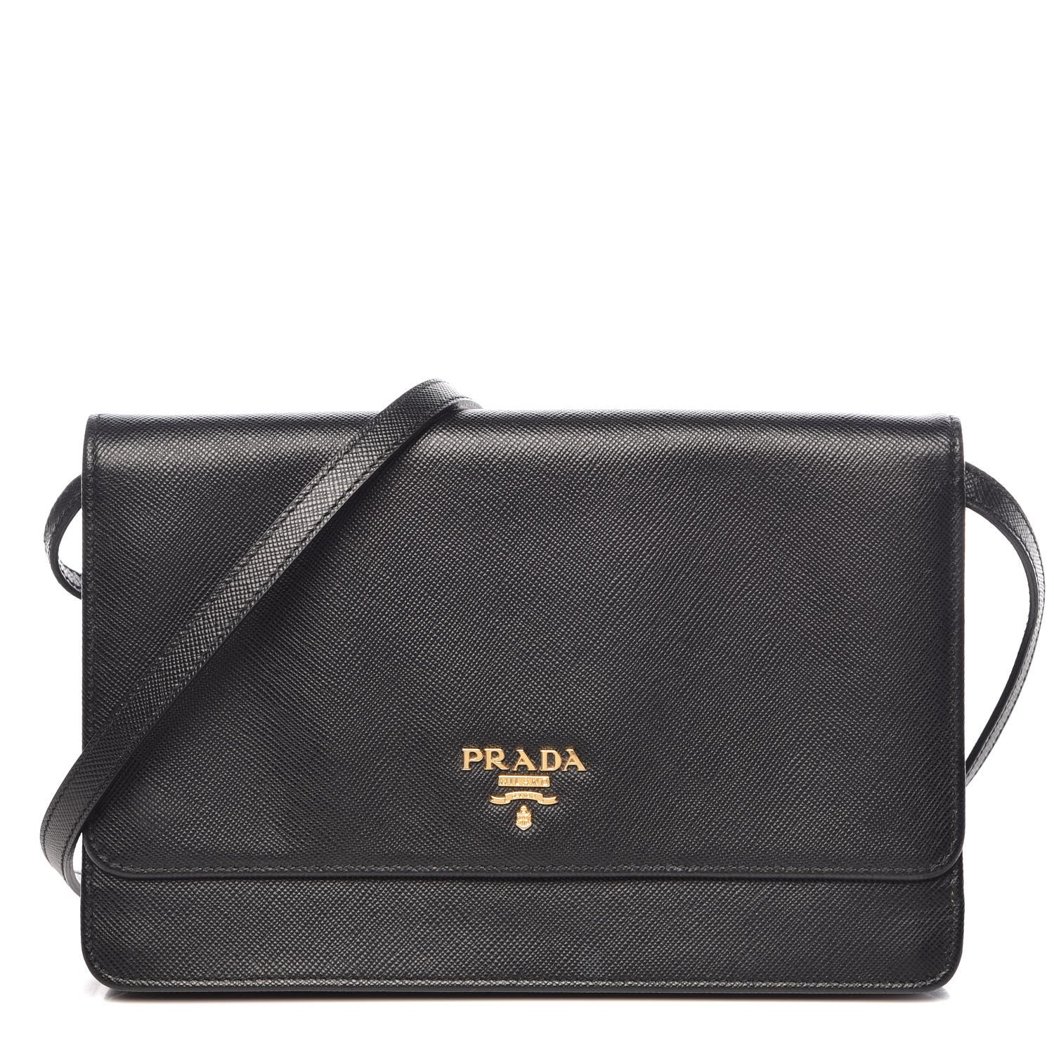 Prada Saffiano Metal Flap Wallet With Strap Black 1 of 14