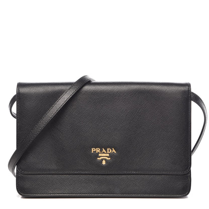 Prada Saffiano Metal Flap Wallet With Strap Black 1 of 14