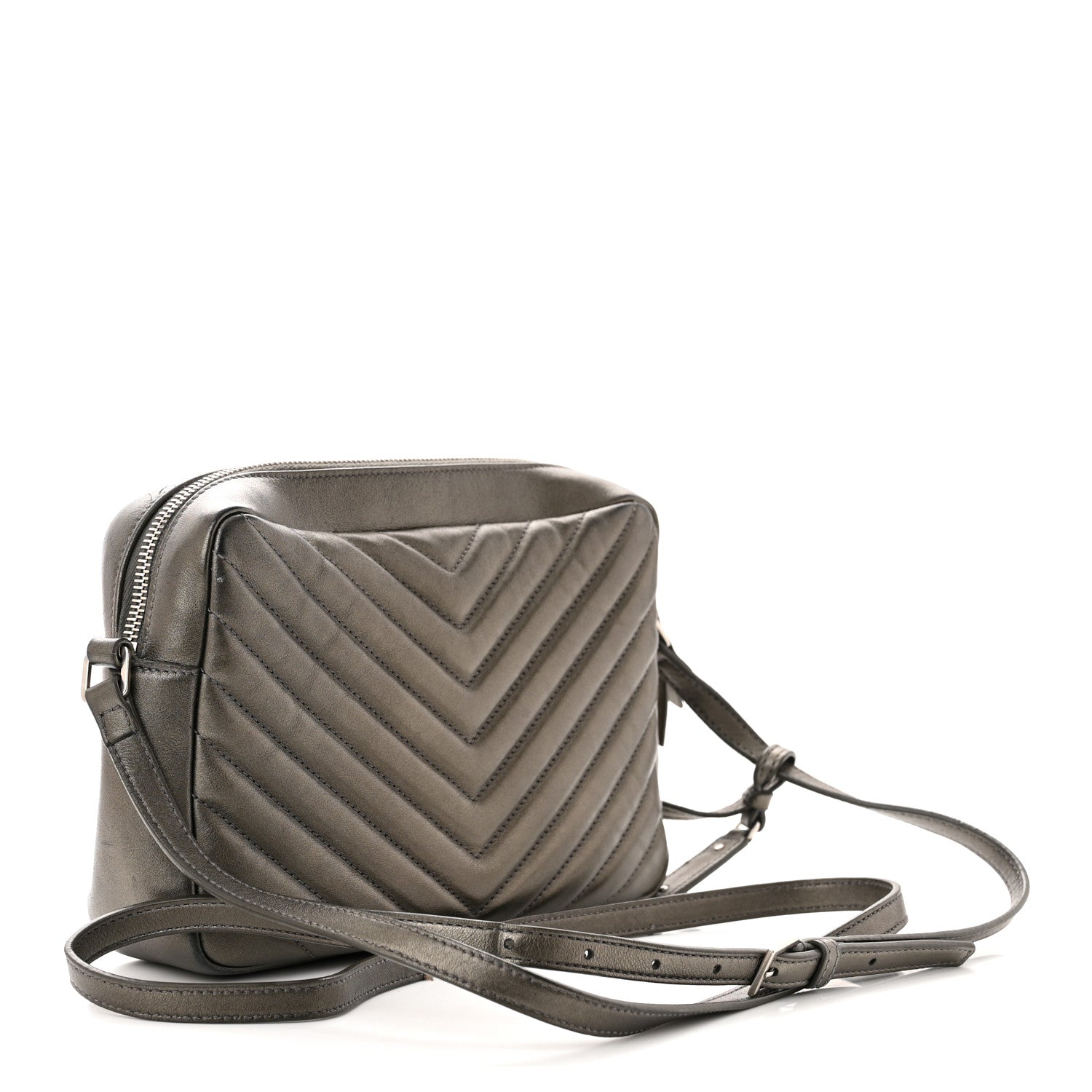 Saint Laurent Metallic Calfskin Matelasse Monogram Lou Camera Bag Silver 3 of 17