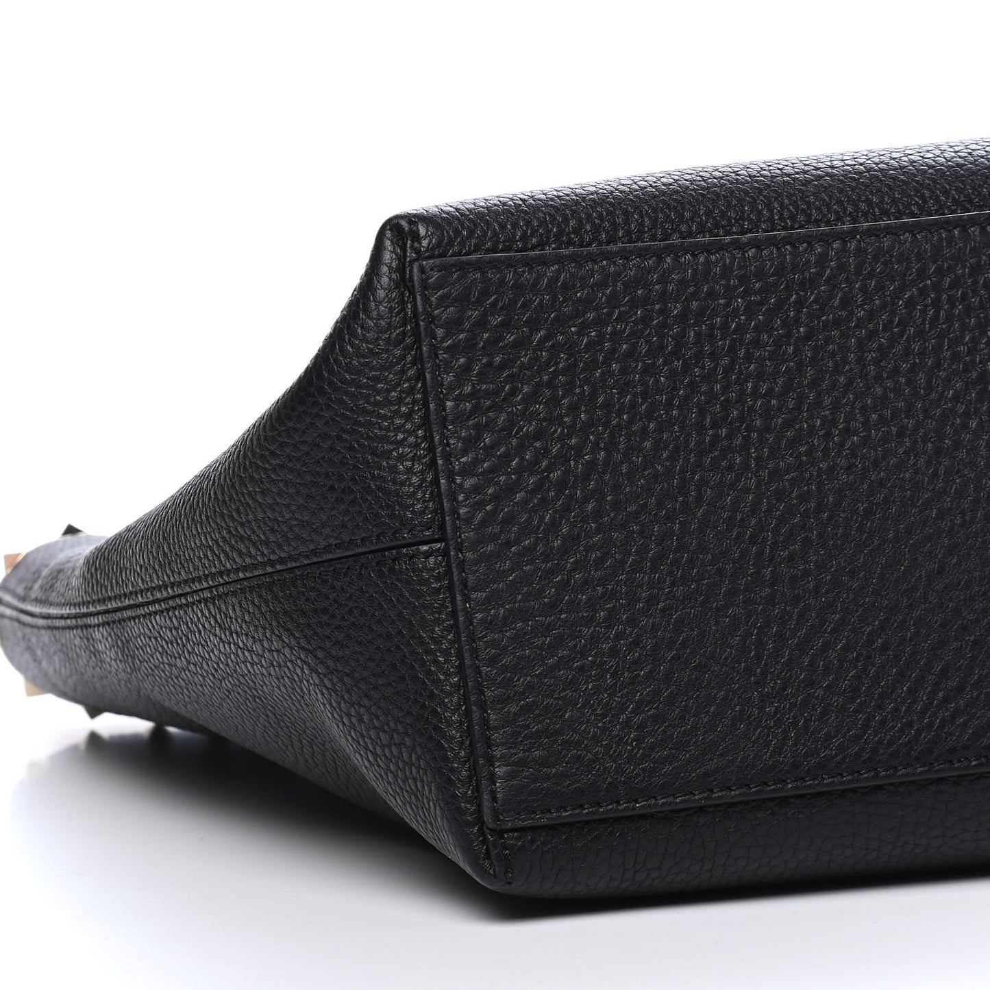 Grained Calfskin Rockstud Shoulder Tote Black