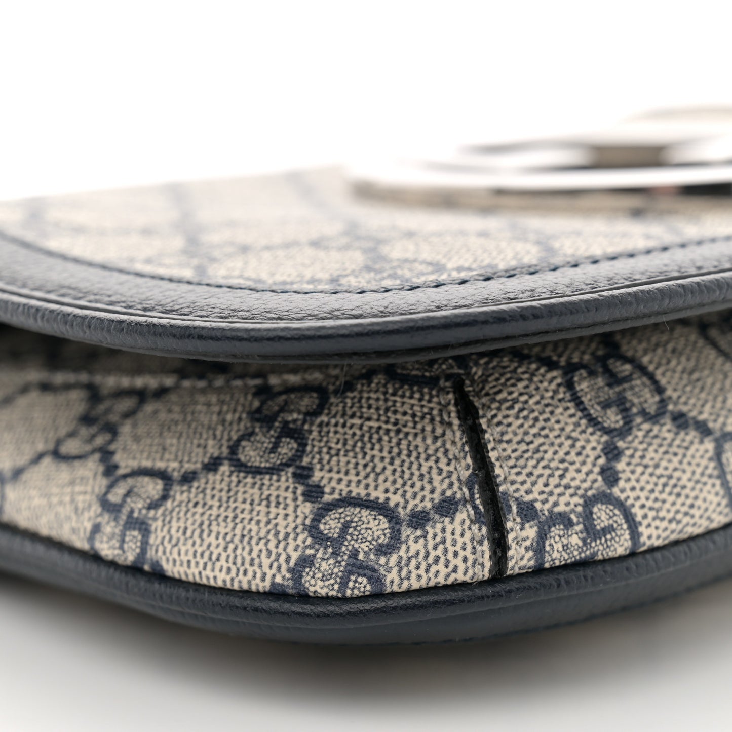 GG Supreme Monogram Textured Dollar Calfskin Blondie Chain Shoulder Flap Bag Beige Blue