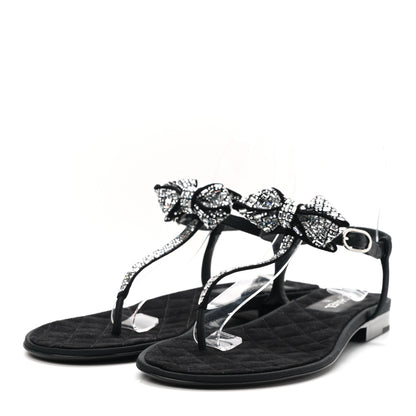 Chanel Grosgrain Velvet Crystal Bow Thong Sandals 40 Black 3 of 7