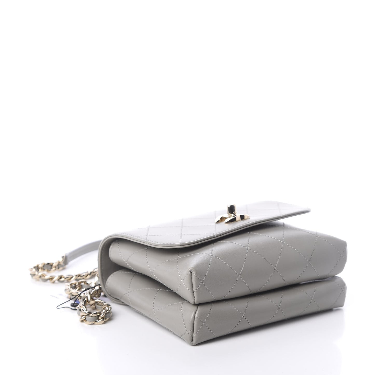 Calfskin Quilted Small Double Pocket Top Handle Flap Grey