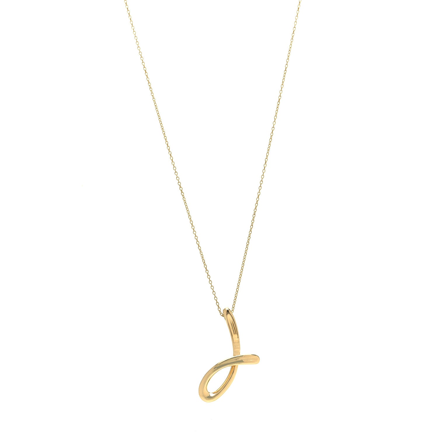 Tiffany 18K Yellow Gold Elsa Peretti Letter J Pendant Necklace 1 of 5