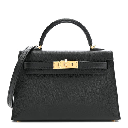Hermes Epsom Horseshoe Mini Kelly Sellier 20 Black Gold 1 of 12