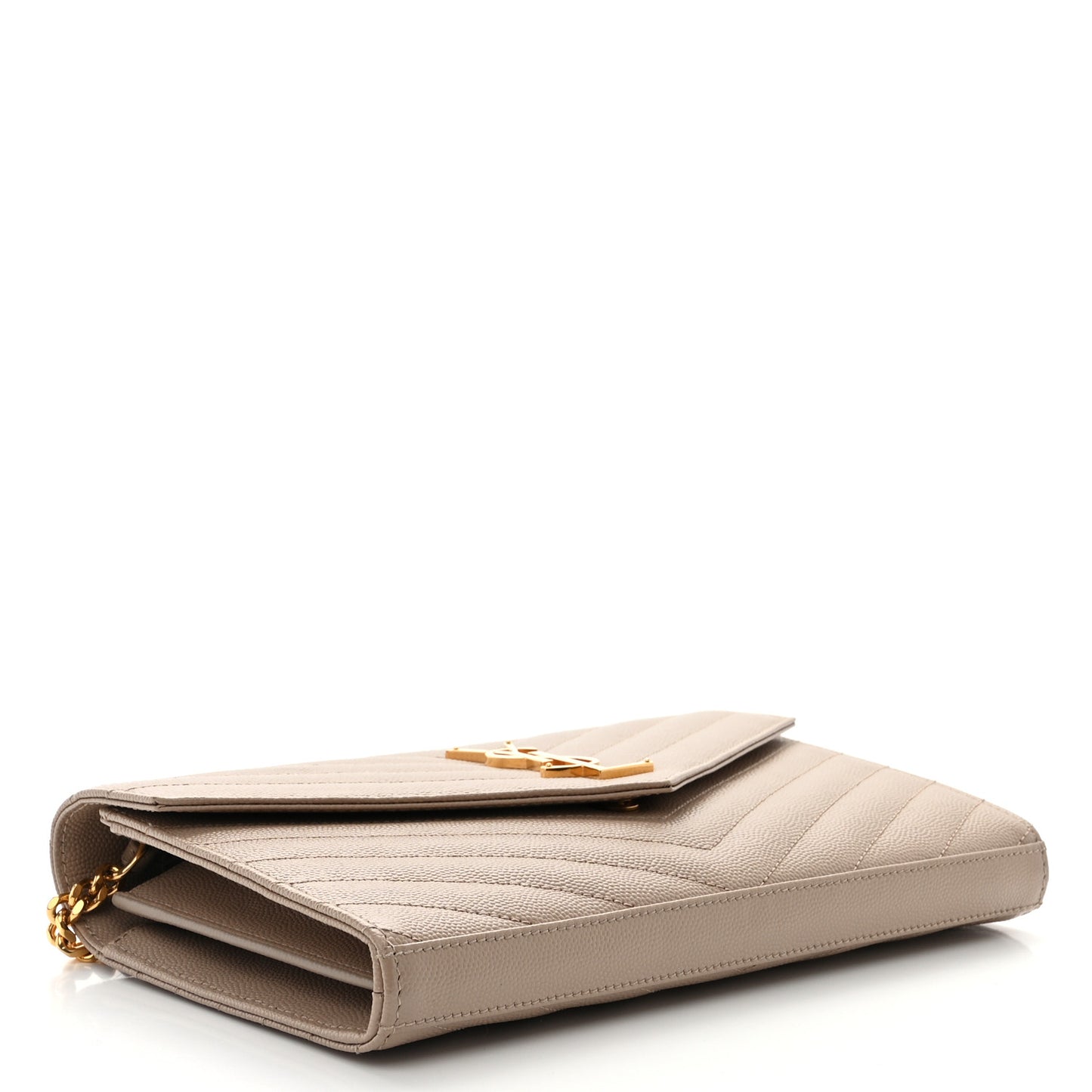 Grain De Poudre Matelasse Chevron Monogram Chain Wallet Dark Beige