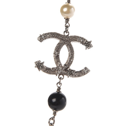 Chanel Ruthenium Pearl Beaded CC Short Necklace Black 4 of 6
