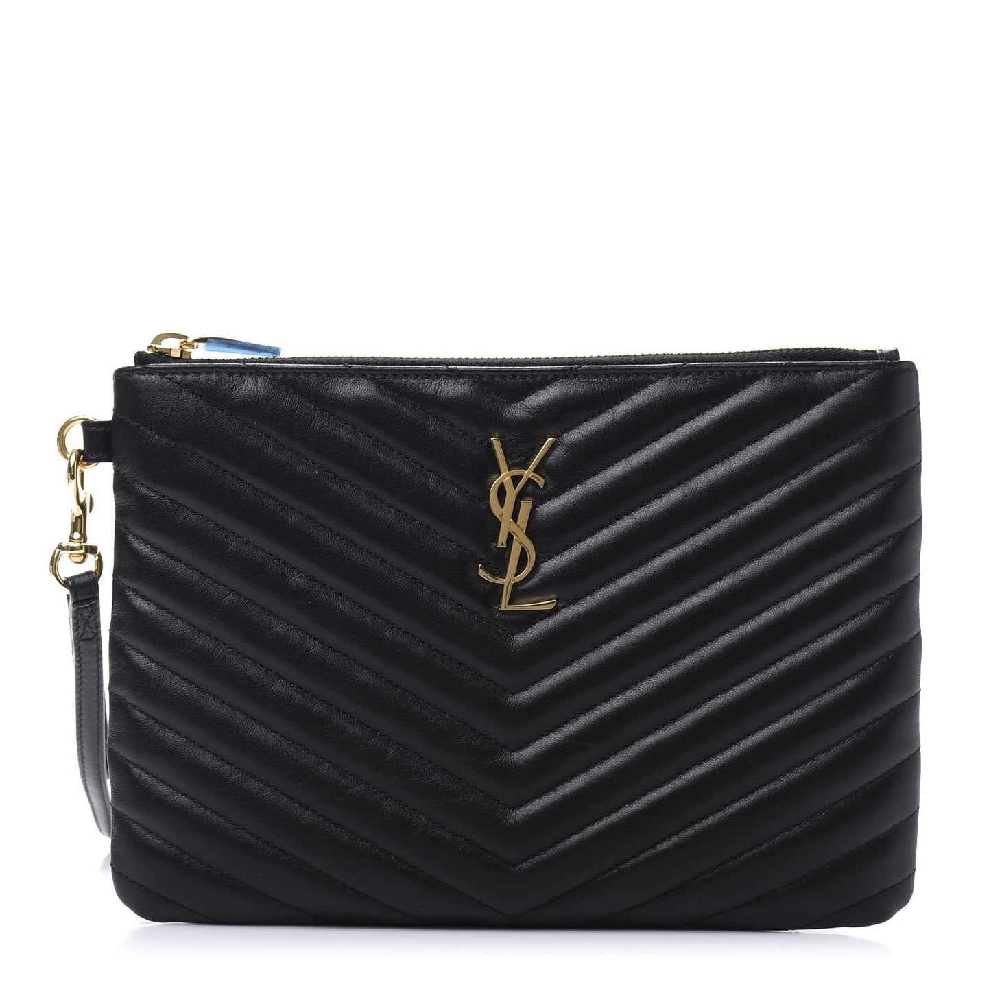 Calfskin Matelasse Chevron Monogram A5 Wristlet Black