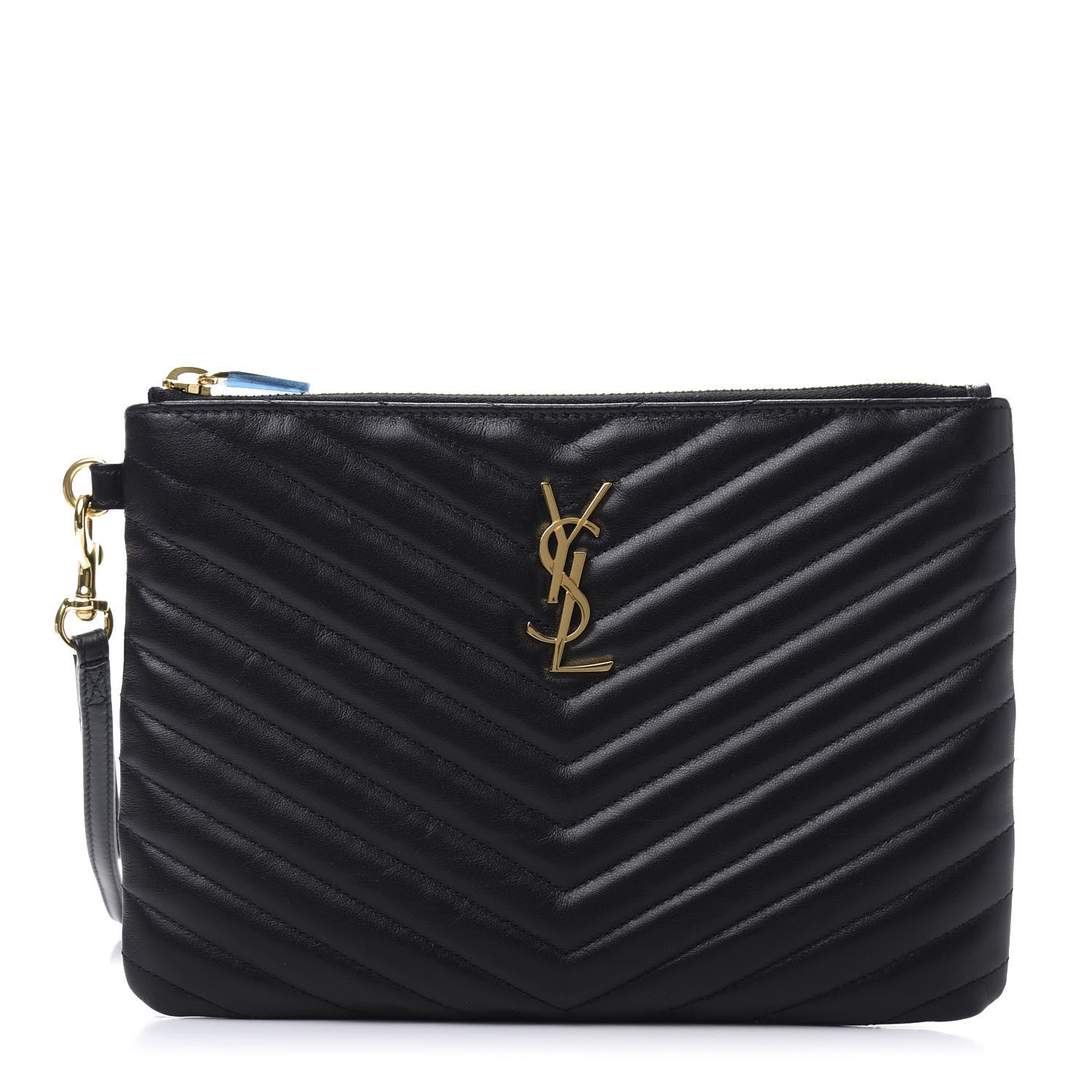 Saint Laurent Calfskin Matelasse Chevron Monogram A5 Wristlet Black 1 of 11